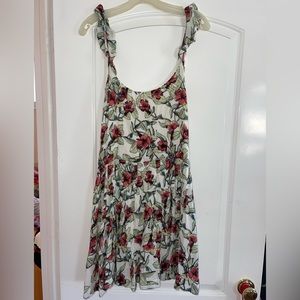 White/Cream free people dress with butterfly design, tie on sides to adjust fit